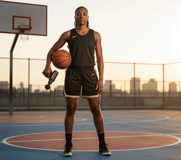 basketball female athlete holing the hoopgun